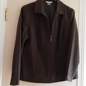 Dark olive zip front, faux suede jacket